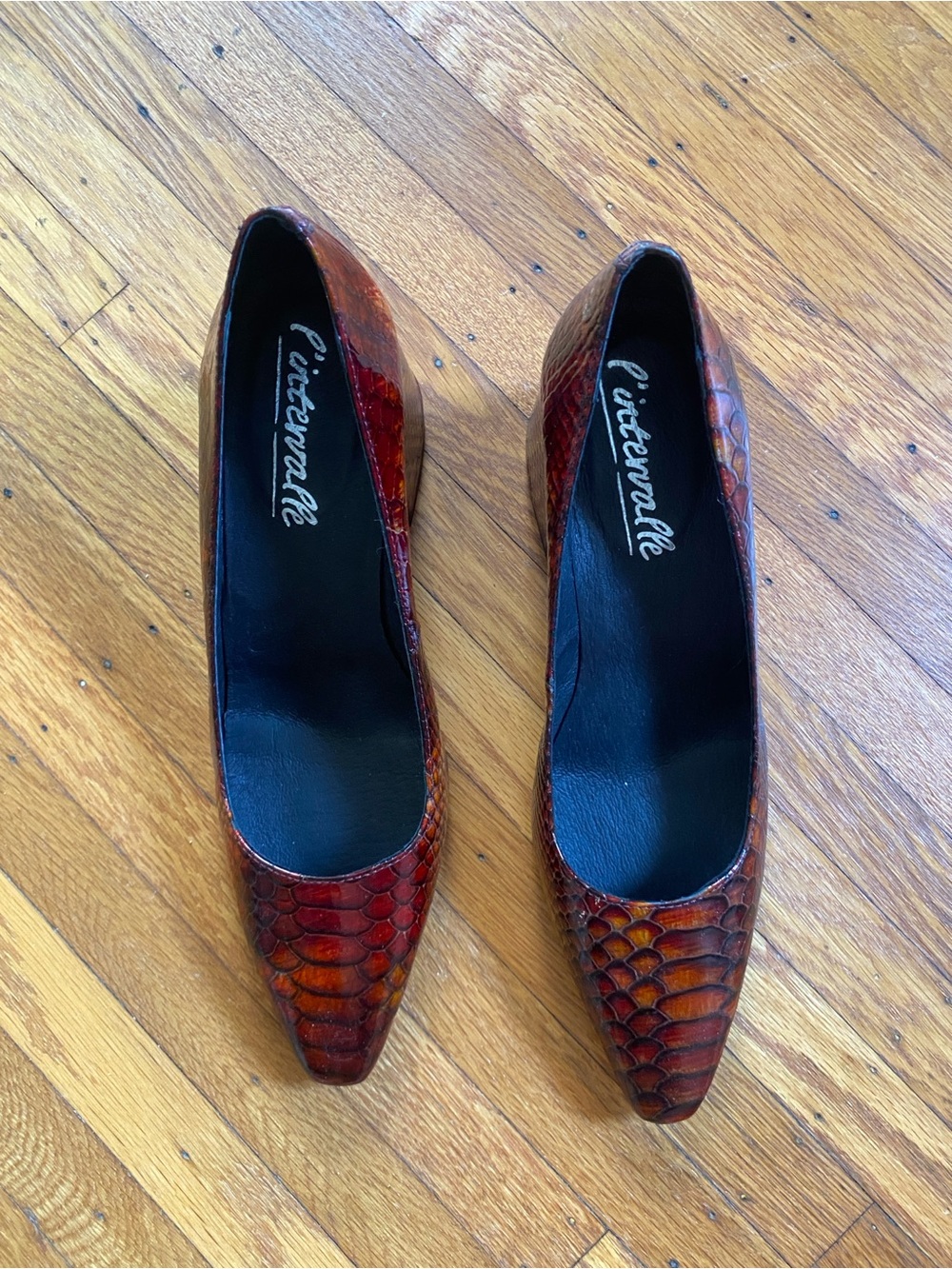 L'INTERVALLE Leather Snakeskin Pointed Block Heel Pumps - Picture 3 of 6